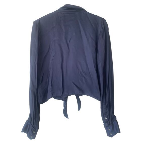 Aritzia Wilfred Satin Cropped Blouse Tie Front in Navy Blue Size Small - Picture 5 of 8